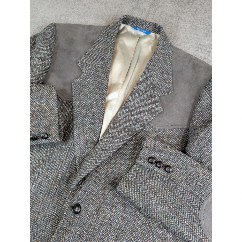 Vintage Pendleton Blazer Mens Sz 46 Western Wool Herringbone Tweed Suede Yoke
